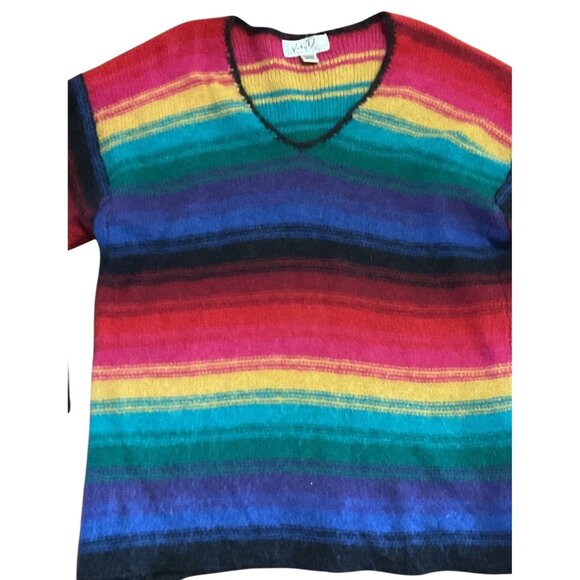 Vintage Katy D Rainbow Striped V-Neck Sweater Plus Size 22/24 50% Mohair Womens - Picture 2 of 4